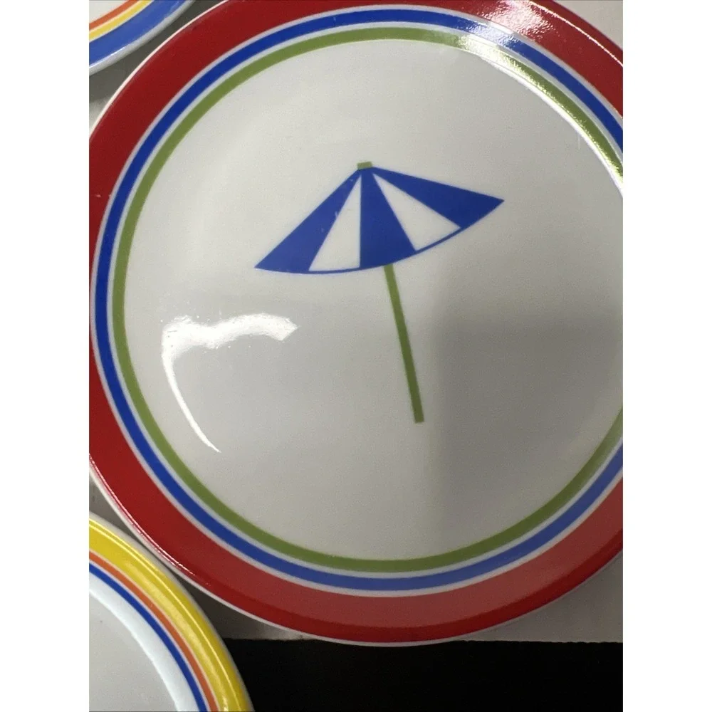 4 Tag Appetizer Dessert Plates Set Summer Beach Flip Flops Umbrella 6